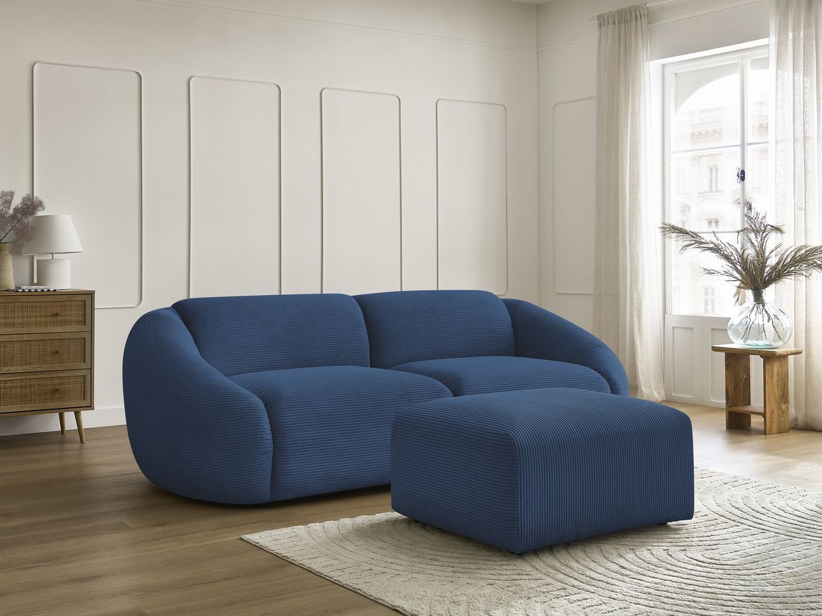 Bobochic Tina Sofa 4-Sitzer mit Pouf Cordsamt Dunkelblau