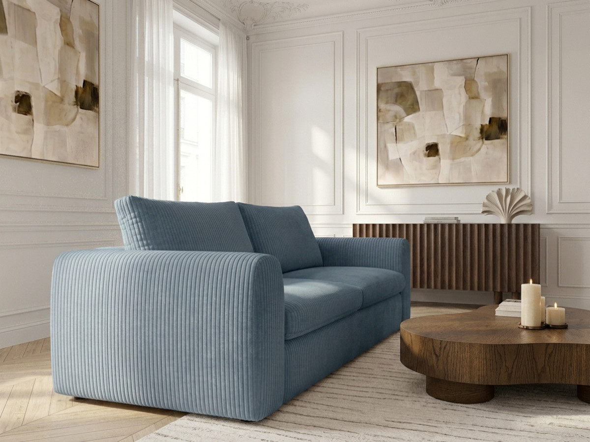 Bobochic Archi Schlafsofa 3-Sitzer Cordsamt Blau, Liegefläche 140 × 190 cm