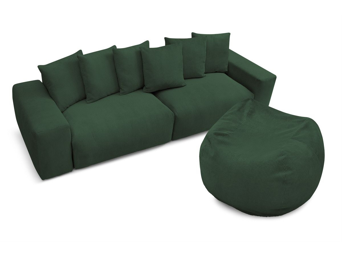 Bobochic Voltaire Sofa 5-Sitzer mit Pouf Cordsamt Grün