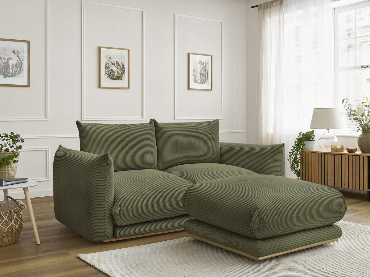 Bobochic Ernest Sofa 3-Sitzer mit Pouf 193 × 106 cm Cordsamt Hellgrün