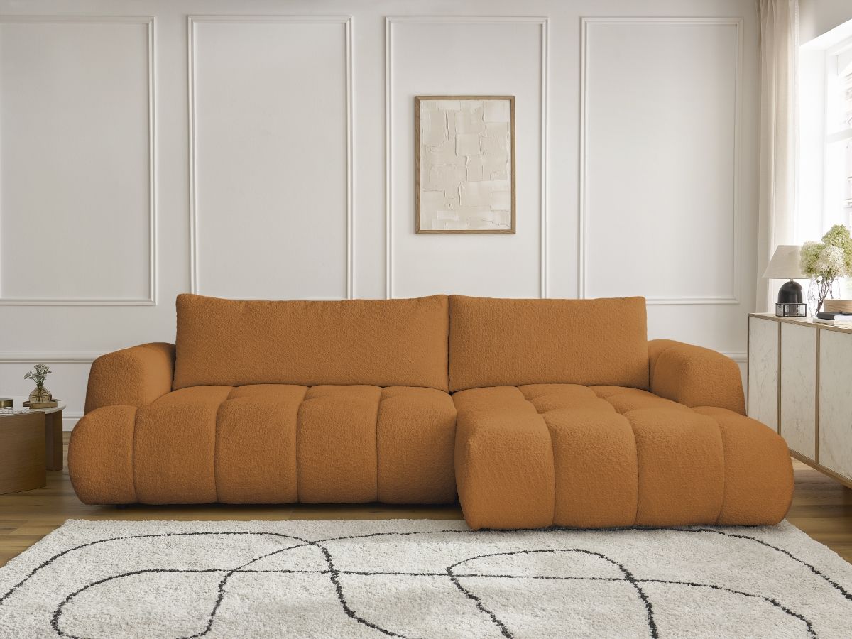 Bobochic Fuji Ecksofa mit Schlaffunktion und Bettkasten 292 × 160 cm Bouclé-Stoff Gelb Ecke rechts