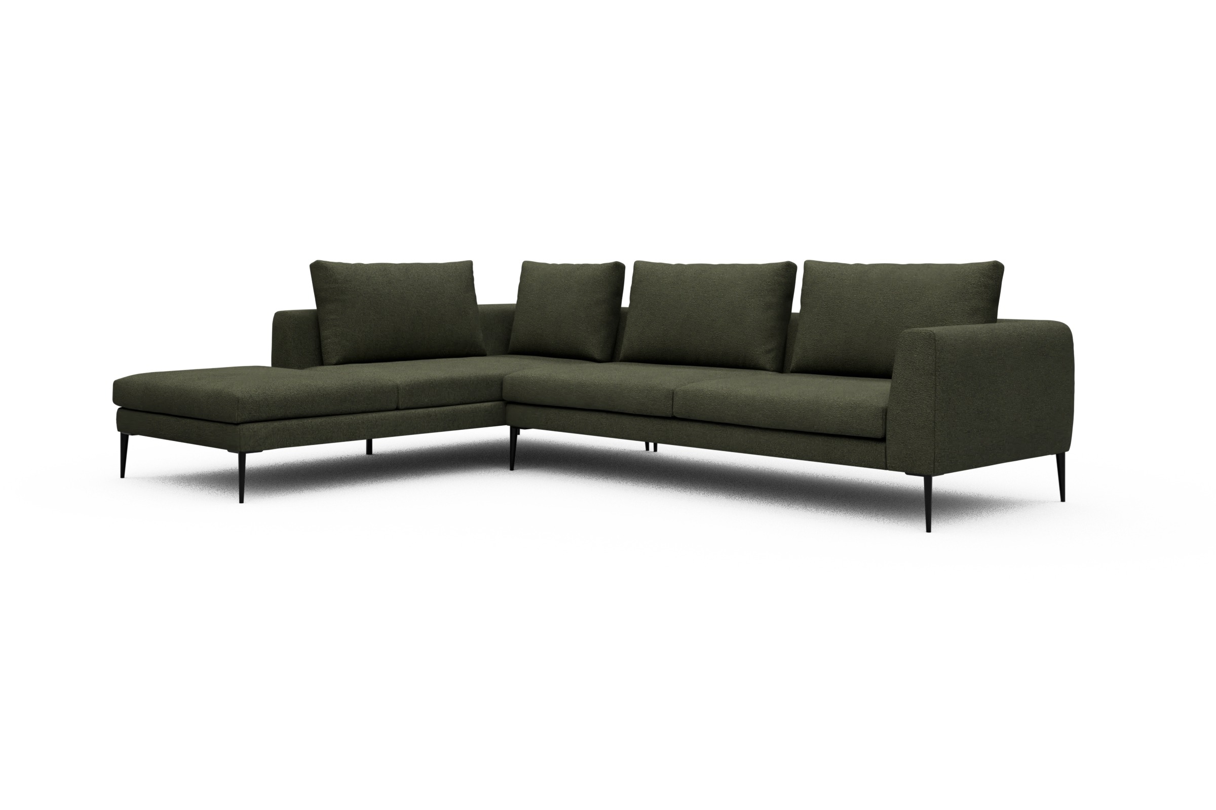 Ecksofa Paul Relax-Ecke rechts mit 3-Sitzer Boucle-Forest-Green