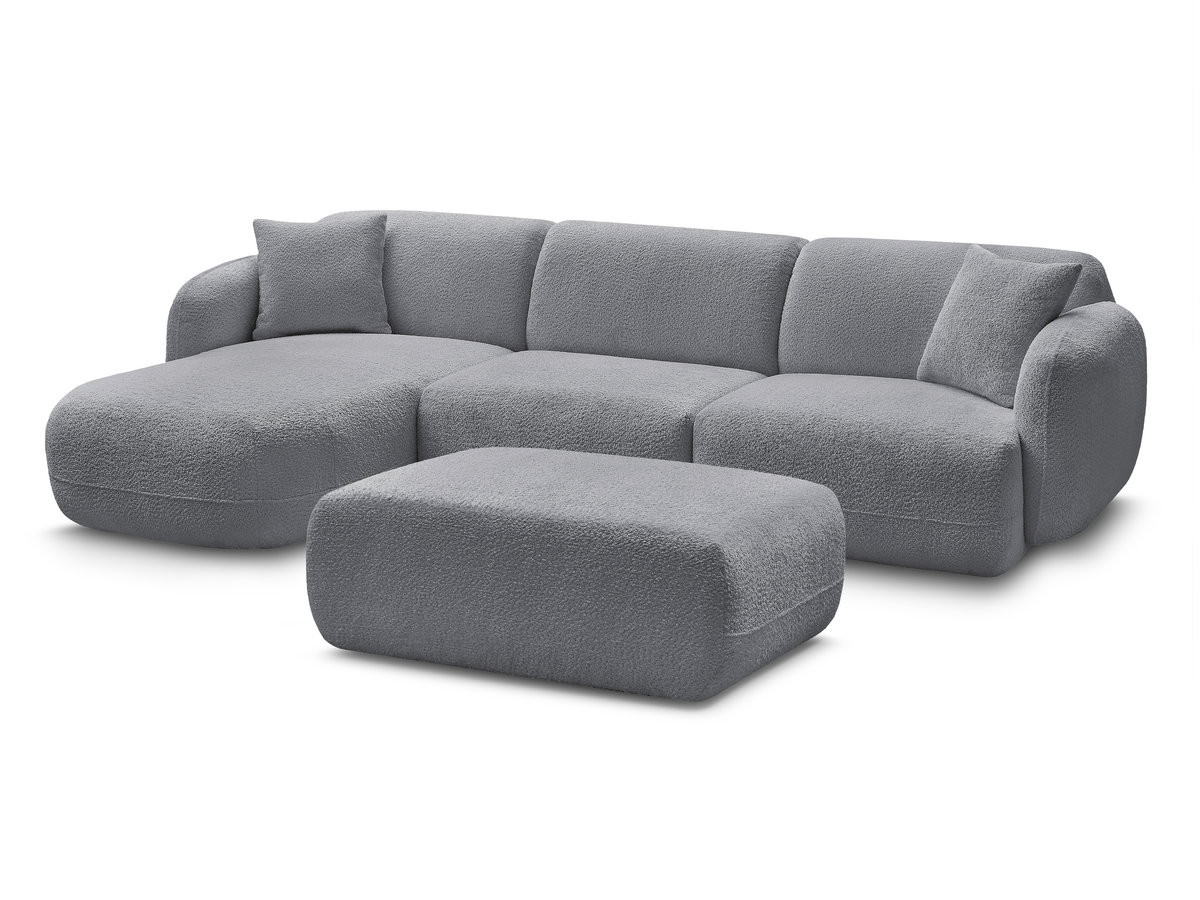 Bobochic Anda Ecksofa mit Pouf 292 × 163 cm Chenille Grau Ecke links
