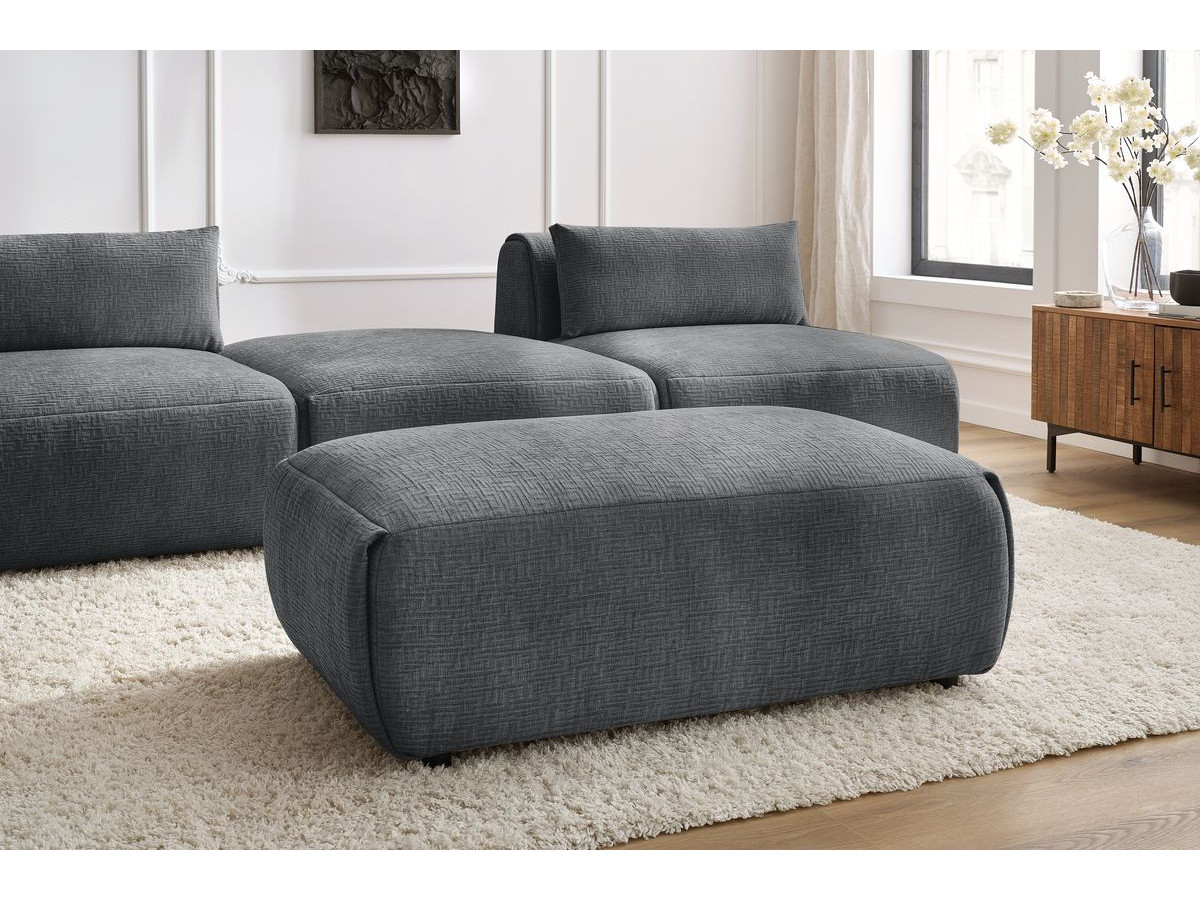 Bobochic Jeanne Sofa 4-Sitzer mit Pouf Strukturstoff Dunkelgrau