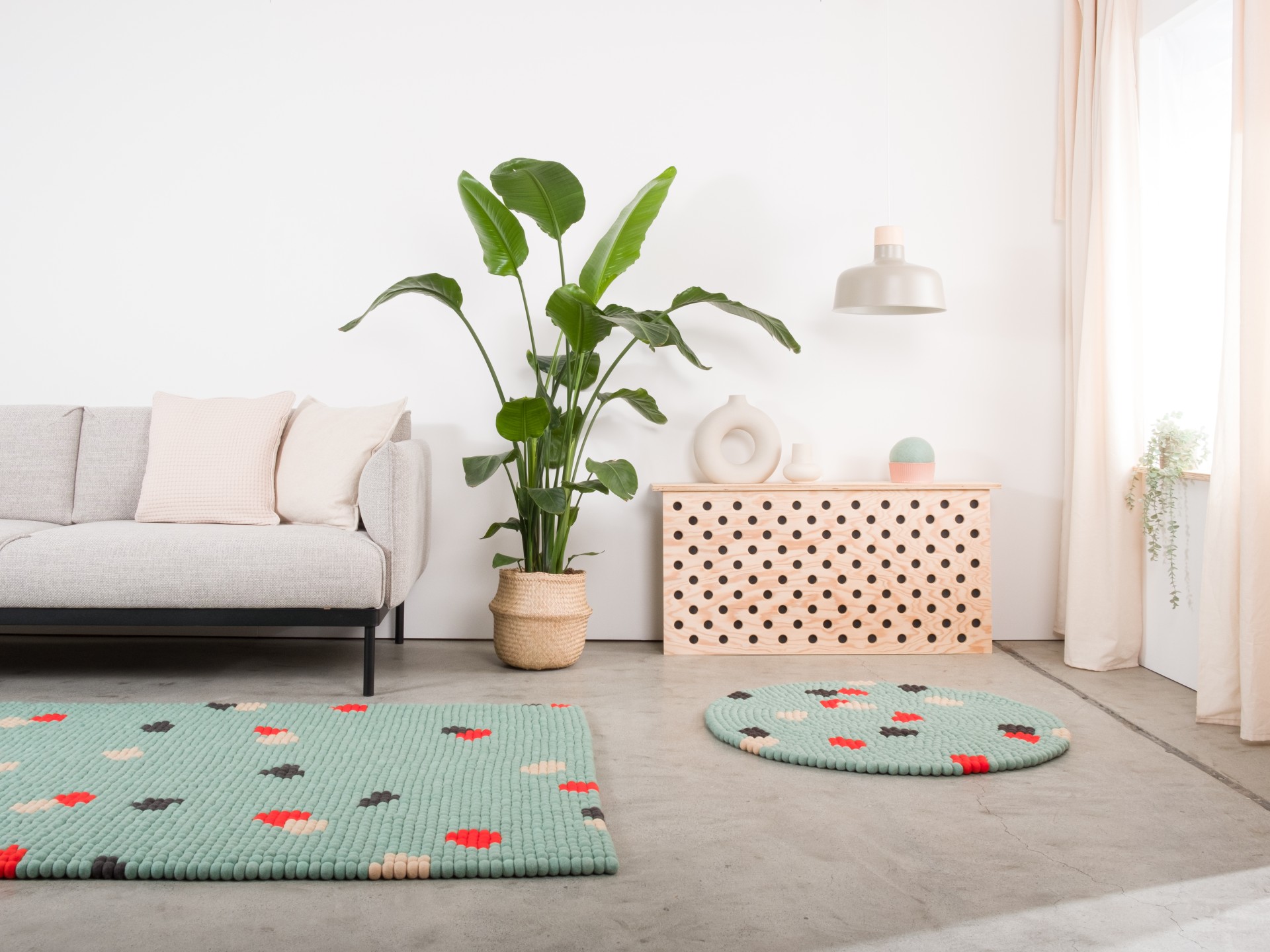 myfelt Terra Ocean Filzkugelteppich Türkis rund Ø 50 cm
