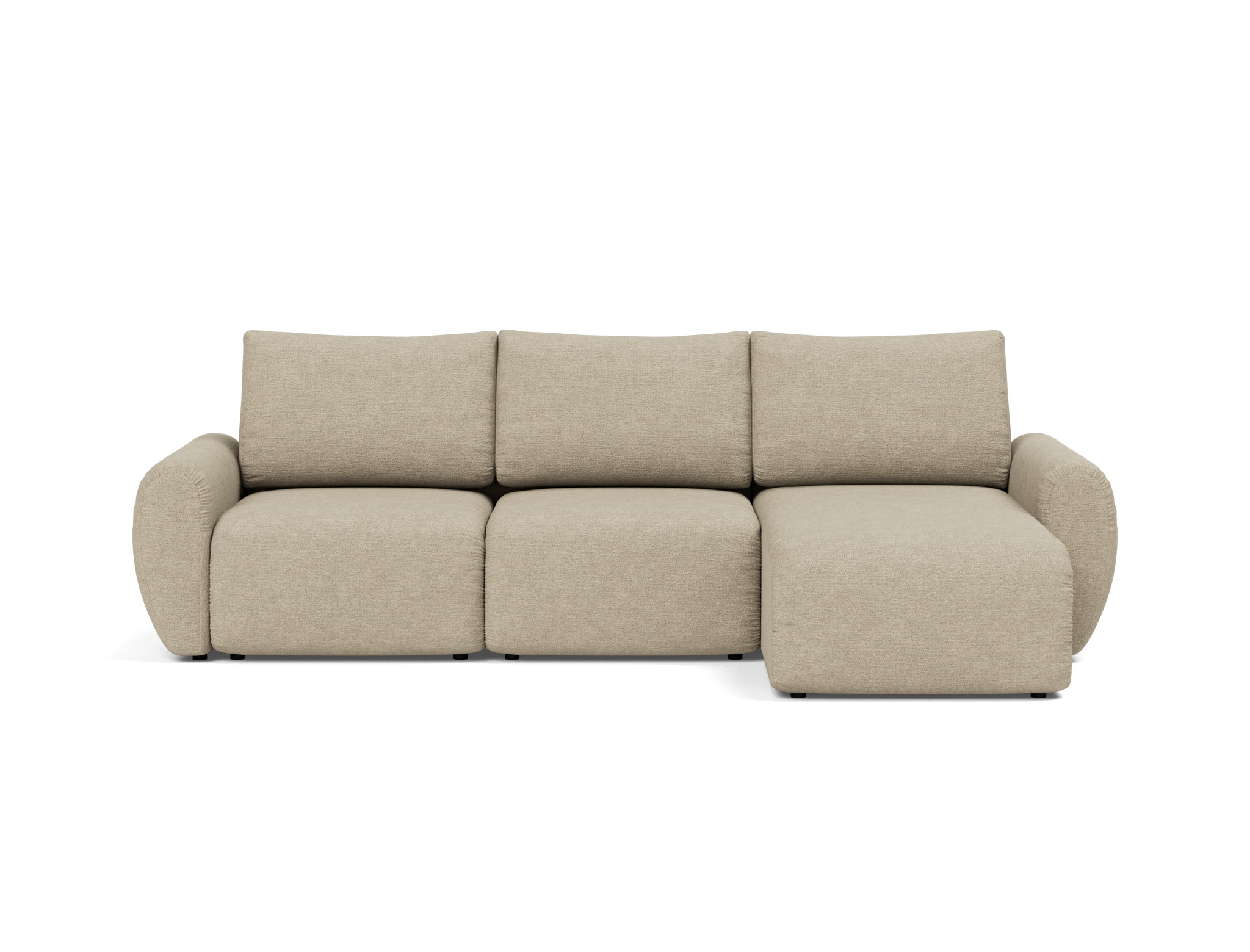 Schlafsofa Norum mit Chaiselongue und Curve-Armlehnen Strukturierter Stoff Taura 356-Sand