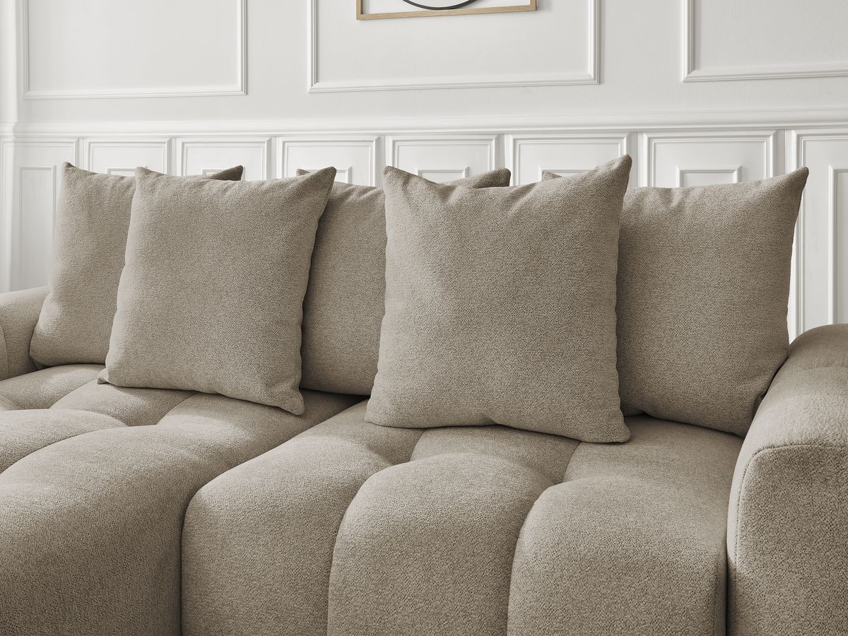 Bobochic Roxelane Ecksofa mit Schlaffunktion und Bettkasten 258 × 150 cm Melange-Stoff Taupe Ecke links
