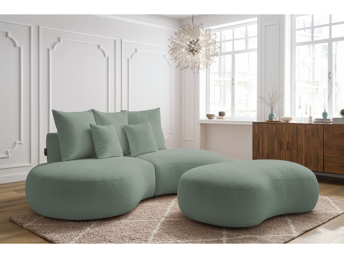 Bobochic Saint-germain Sofa 3-Sitzer mit Pouf Bouclé-Stoff Grün