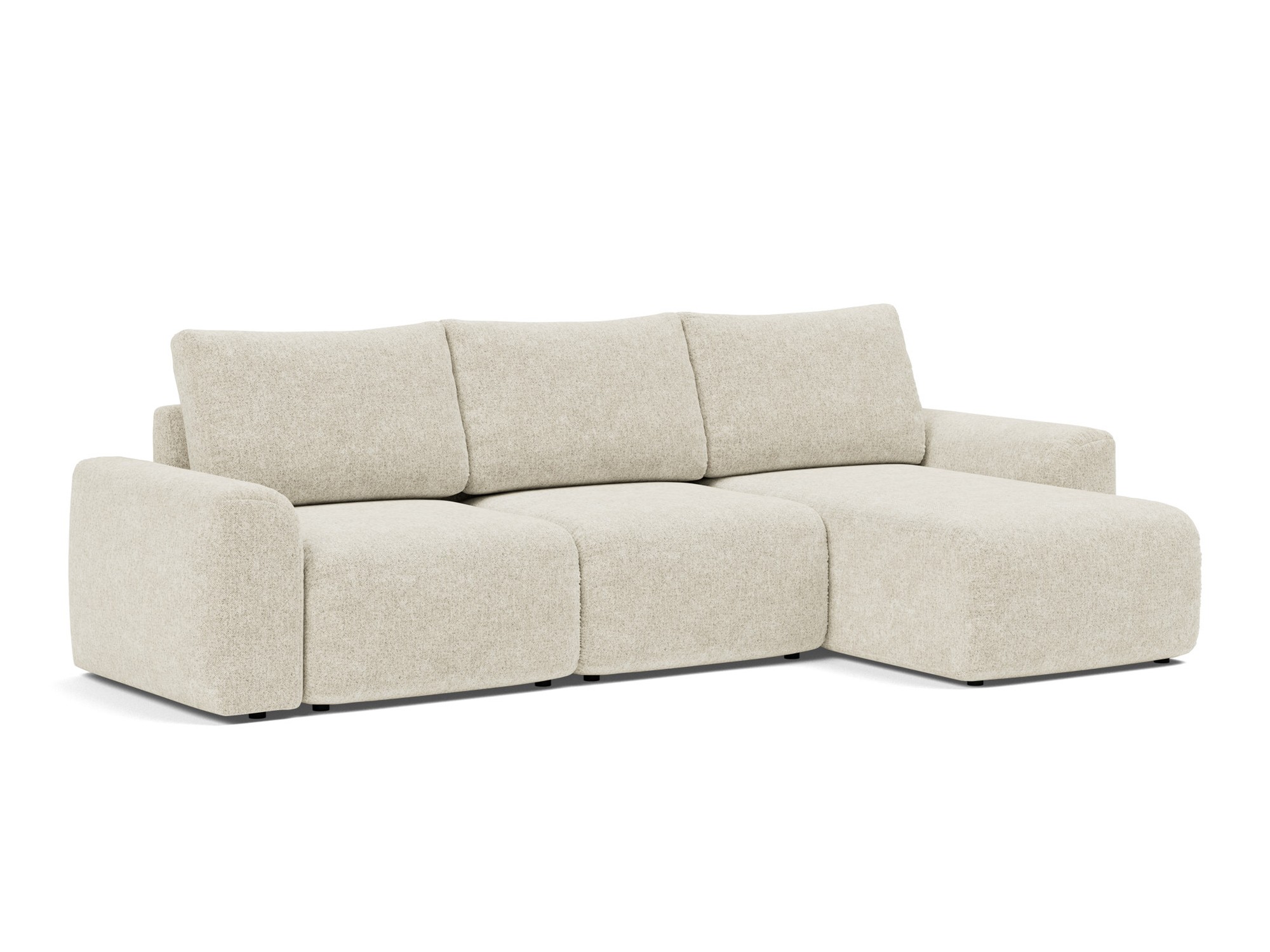 Schlafsofa Norum mit Chaiselongue und Chunky-Armlehnen Strukturierter Stoff Taura 357-Off-White