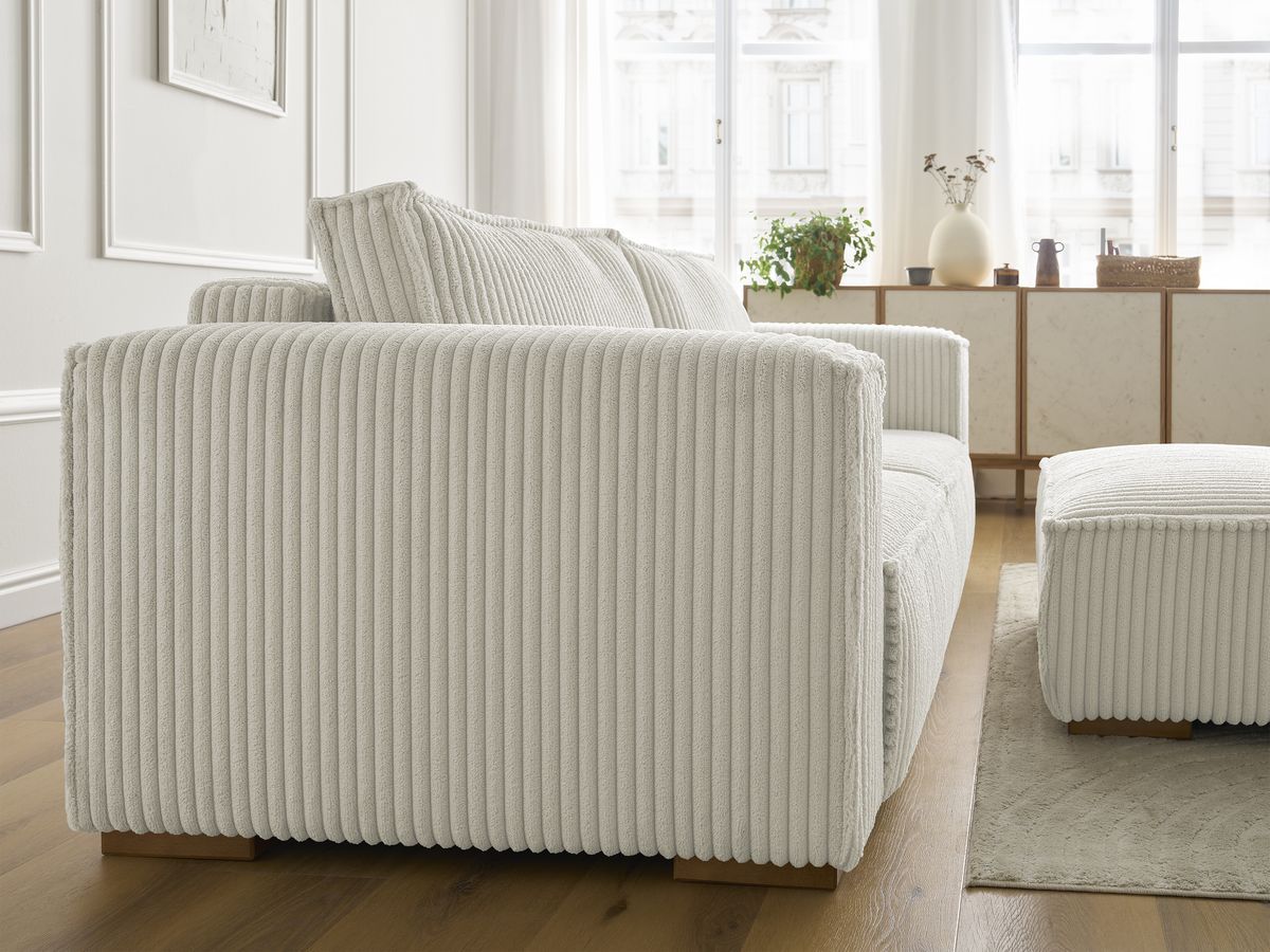 Bobochic Chelsea Sofa 4-Sitzer mit Pouf Breitcord weich Beige