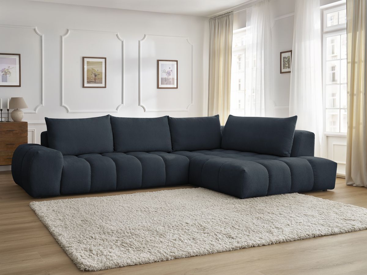 Bobochic Everest Ecksofa, 4 Kissen Strukturstoff Dunkelblau Ecke rechts