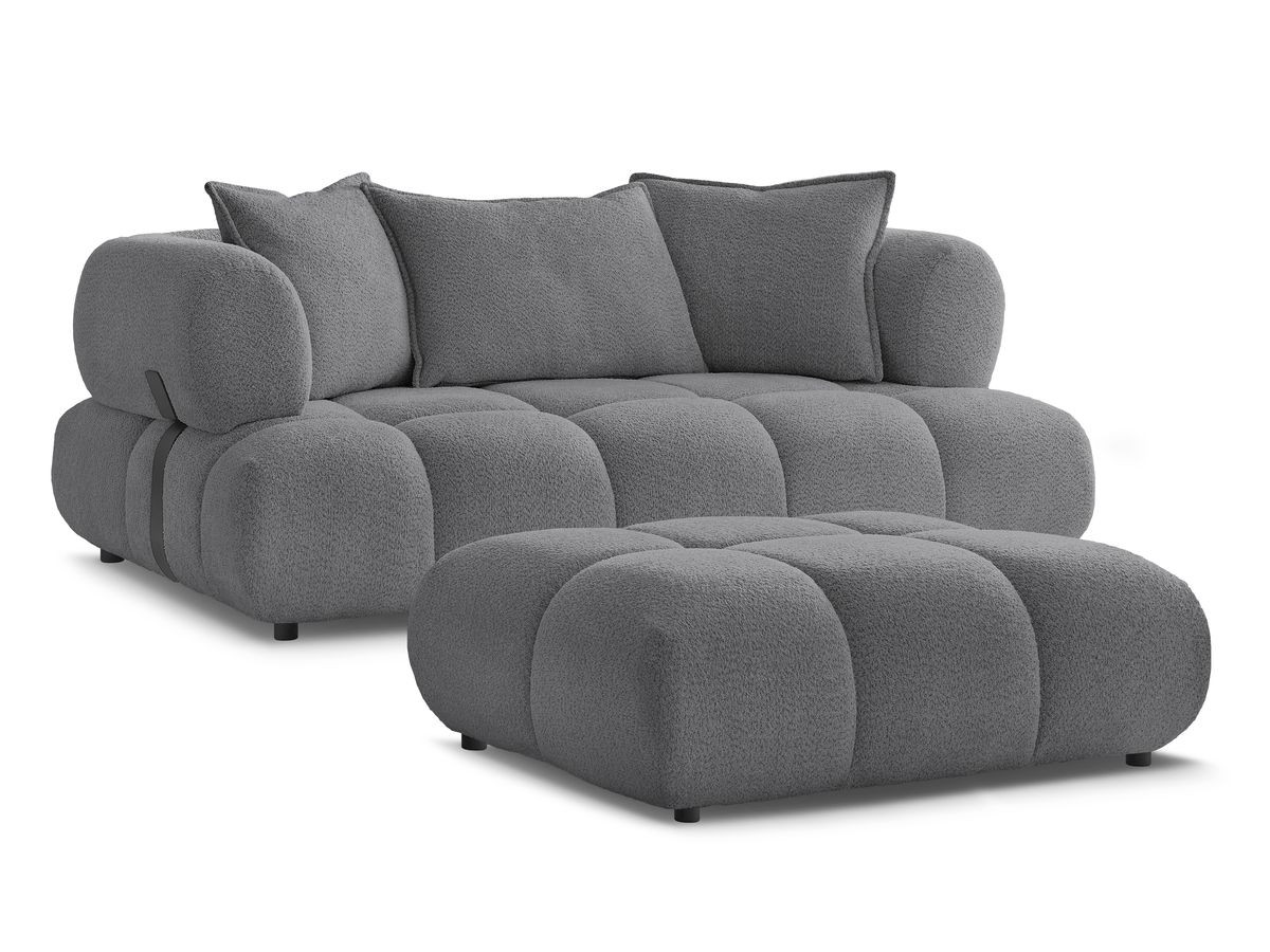 Bobochic Alya Sofa 2-Sitzer mit Pouf Bouclé-Stoff Dunkelgrau