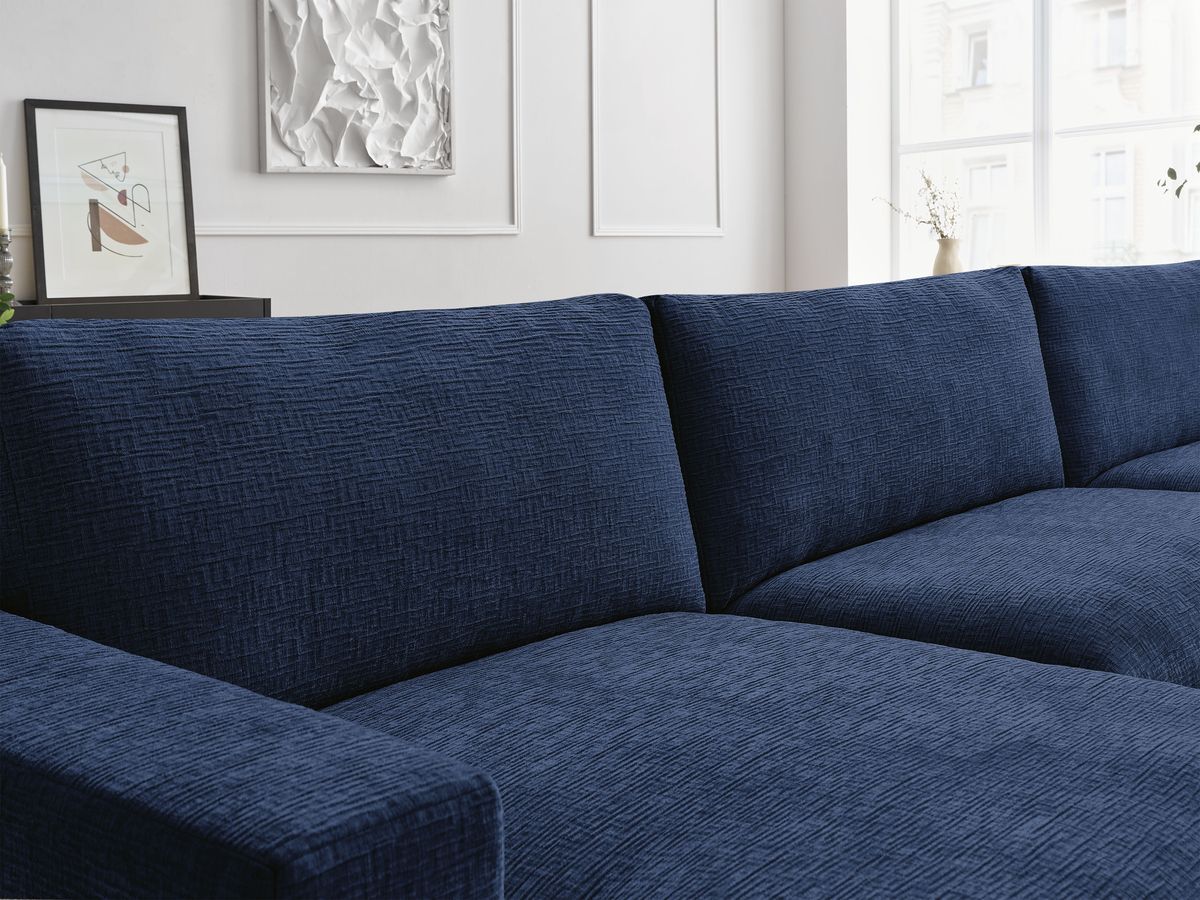 Bobochic Leonard Wohnlandschaft mit Pouf 349 × 159 cm Strukturstoff Dunkelblau
