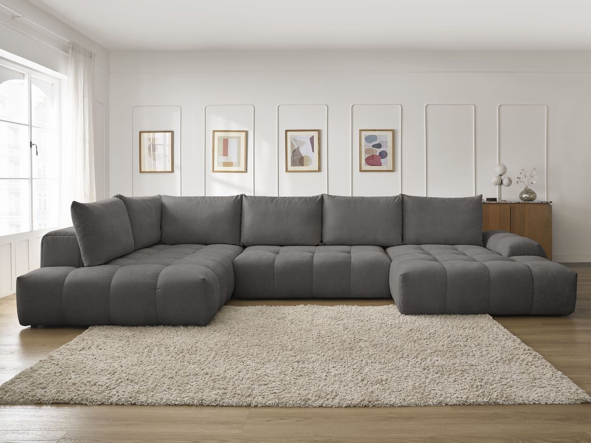 Bobochic Everest Wohnlandschaft, 6 Kissen Strukturstoff Dunkelgrau Ecke rechts