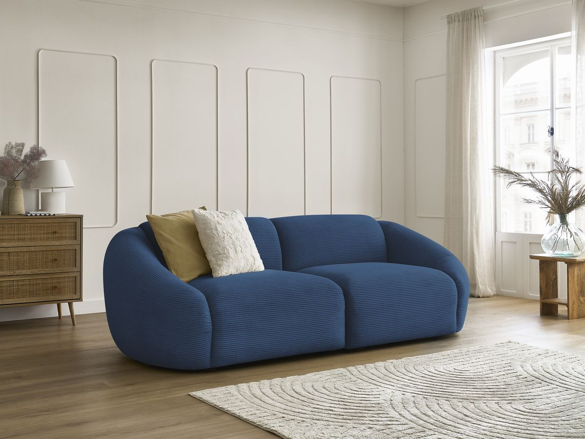 Bobochic Tina Sofa 3-Sitzer Cordsamt Dunkelblau
