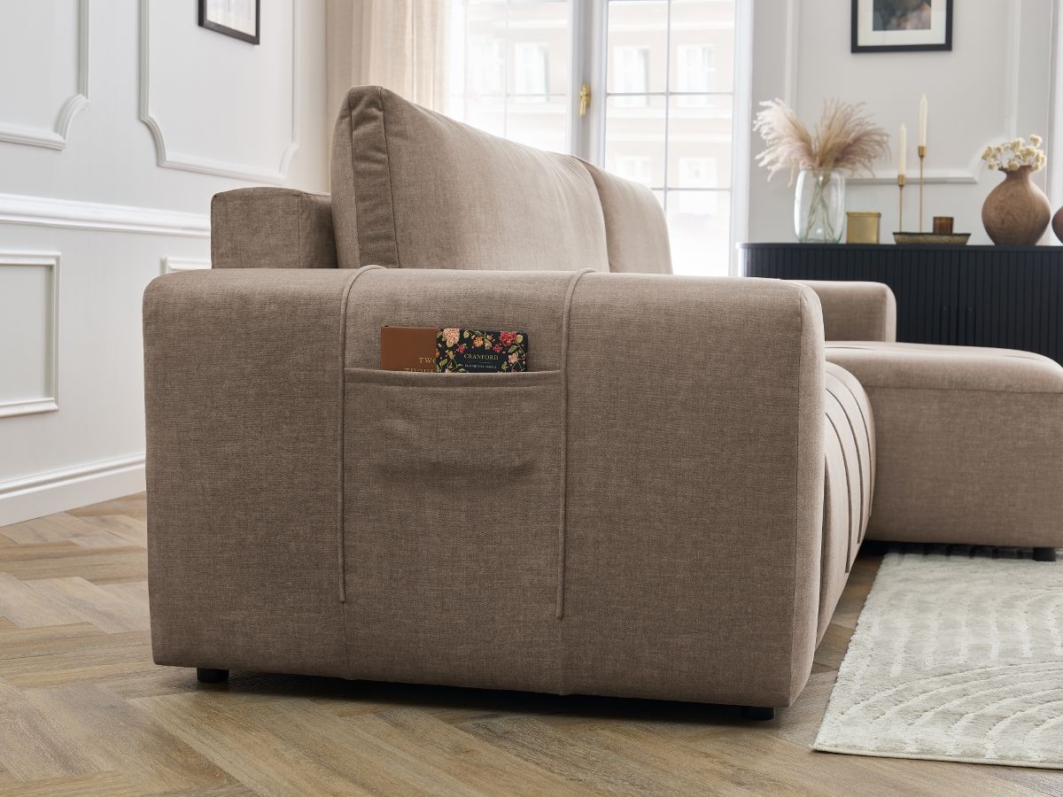 Bobochic Arsene Ecksofa mit Schlaffunktion und Bettkasten 288 × 148 cm Samt Taupe