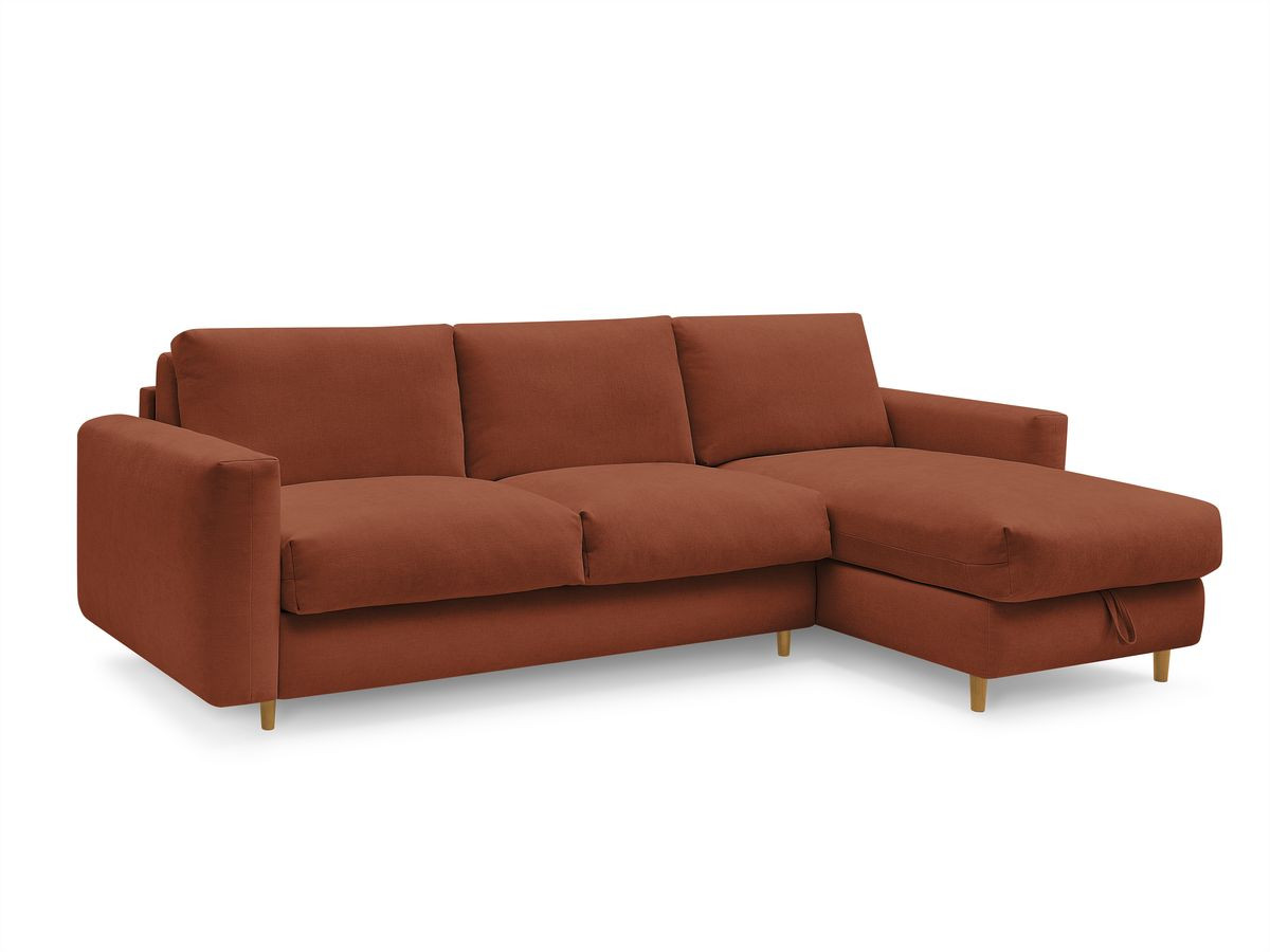 Bobochic Cocoone Ecksofa mit Schlaffunktion und Bettkasten Stoff Orange, Liegefläche 140 × 200 cm