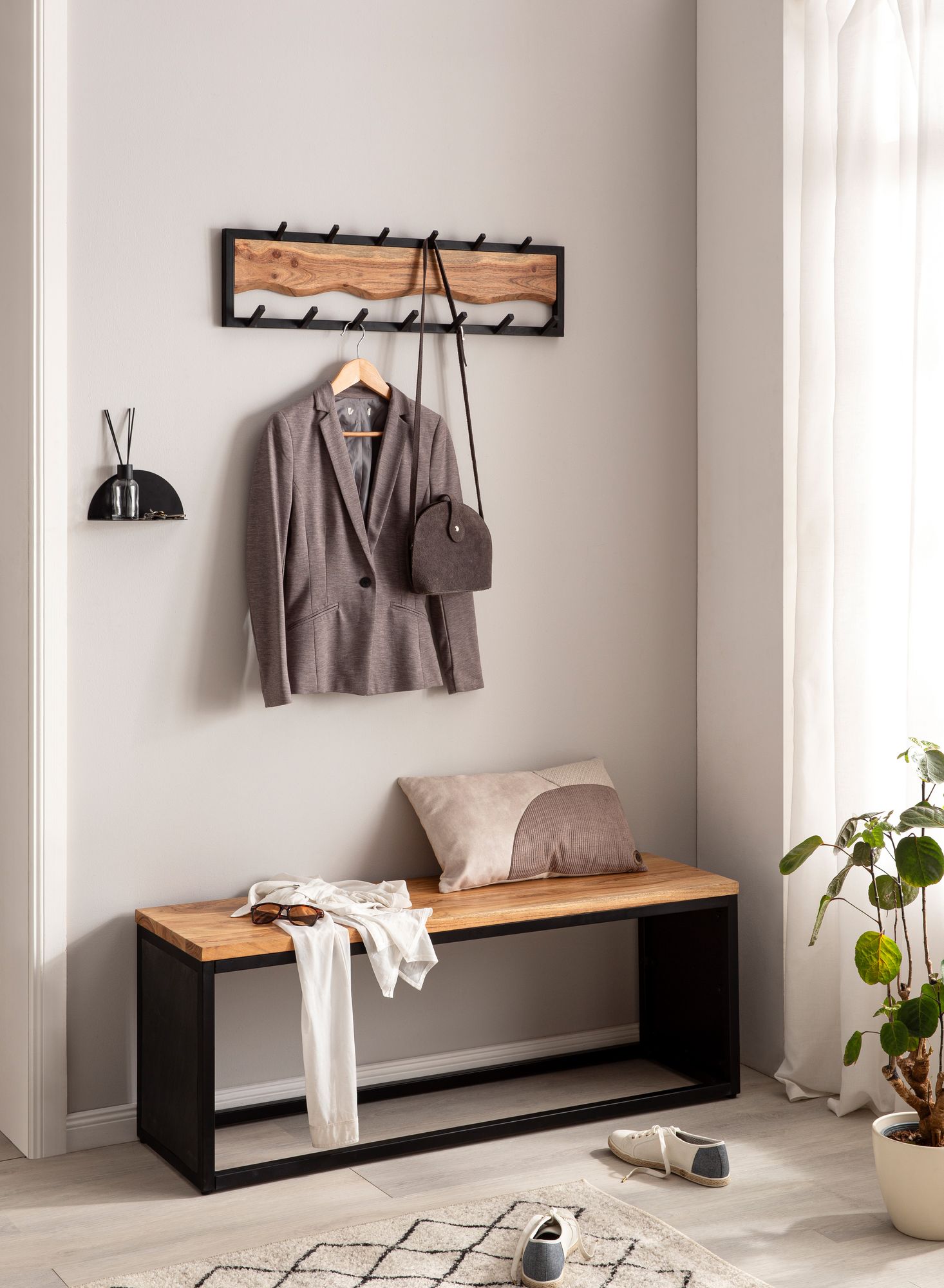 Wandgarderobe Botngard Akazie Massivholz 80 × 8 × 20 cm