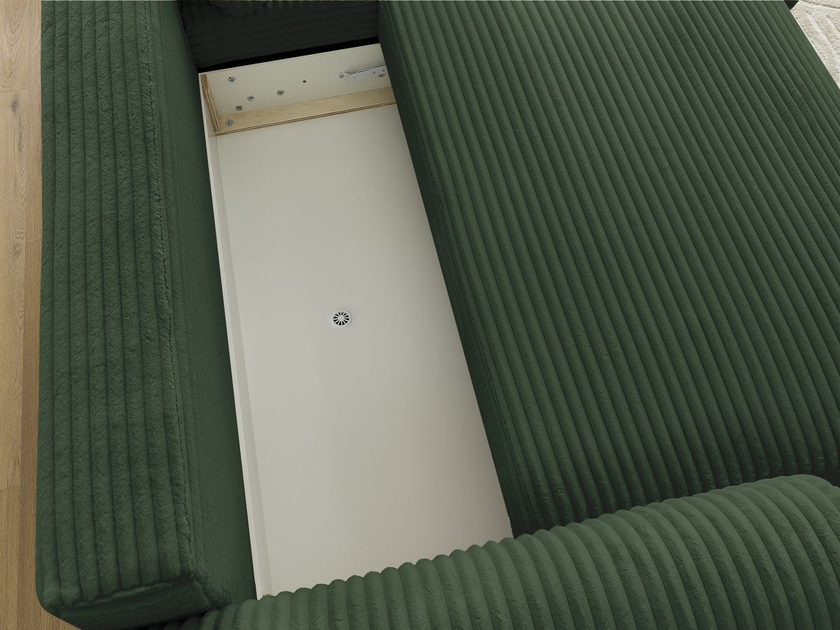 Bobochic Lucien Ecksofa mit Schlaffunktion und Bettkasten 314 × 167 cm Breitcord weich Grün Ecke rechts