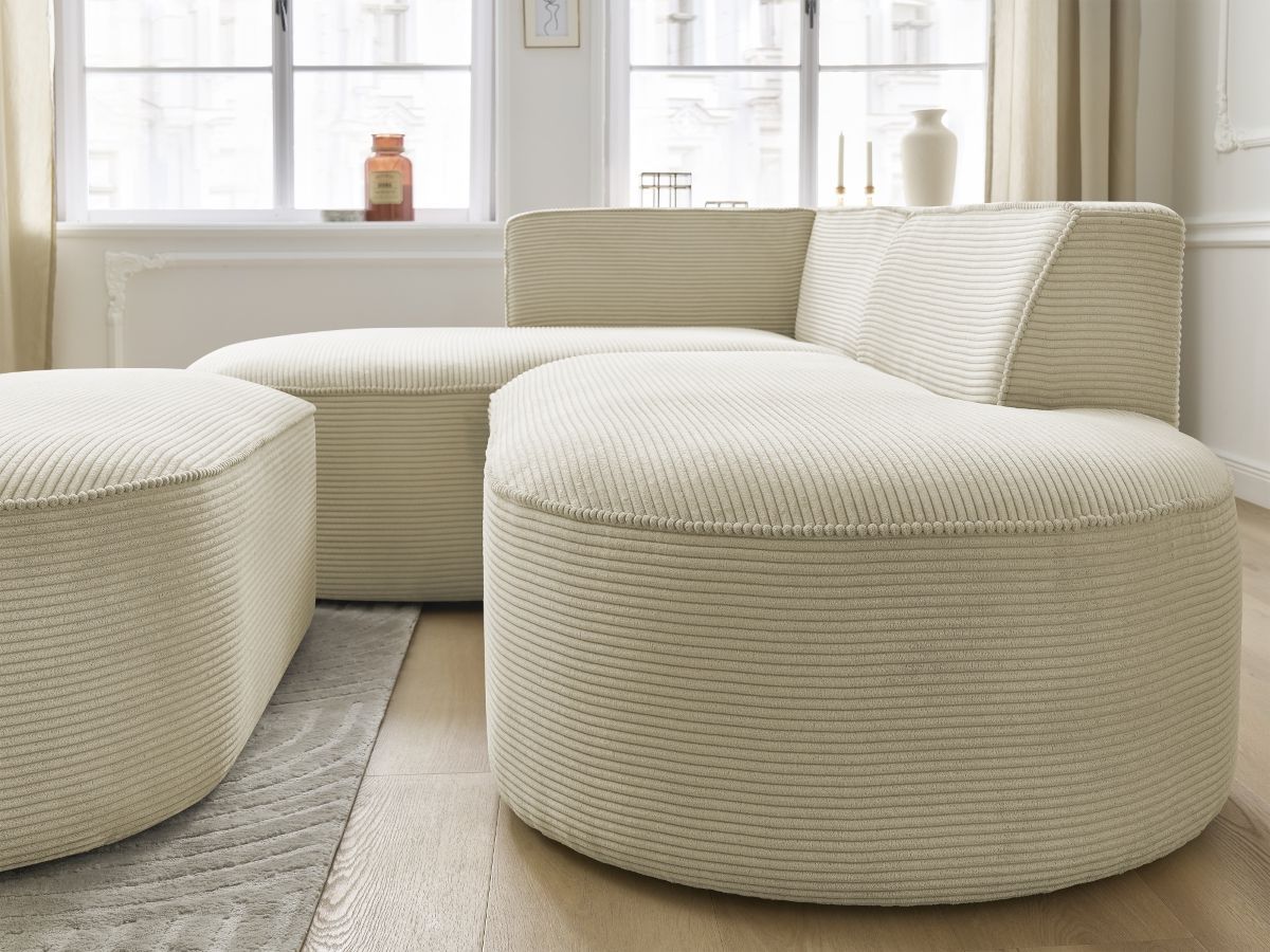 Bobochic Rousseau Ecksofa mit Pouf Cordsamt Beige Ecke links