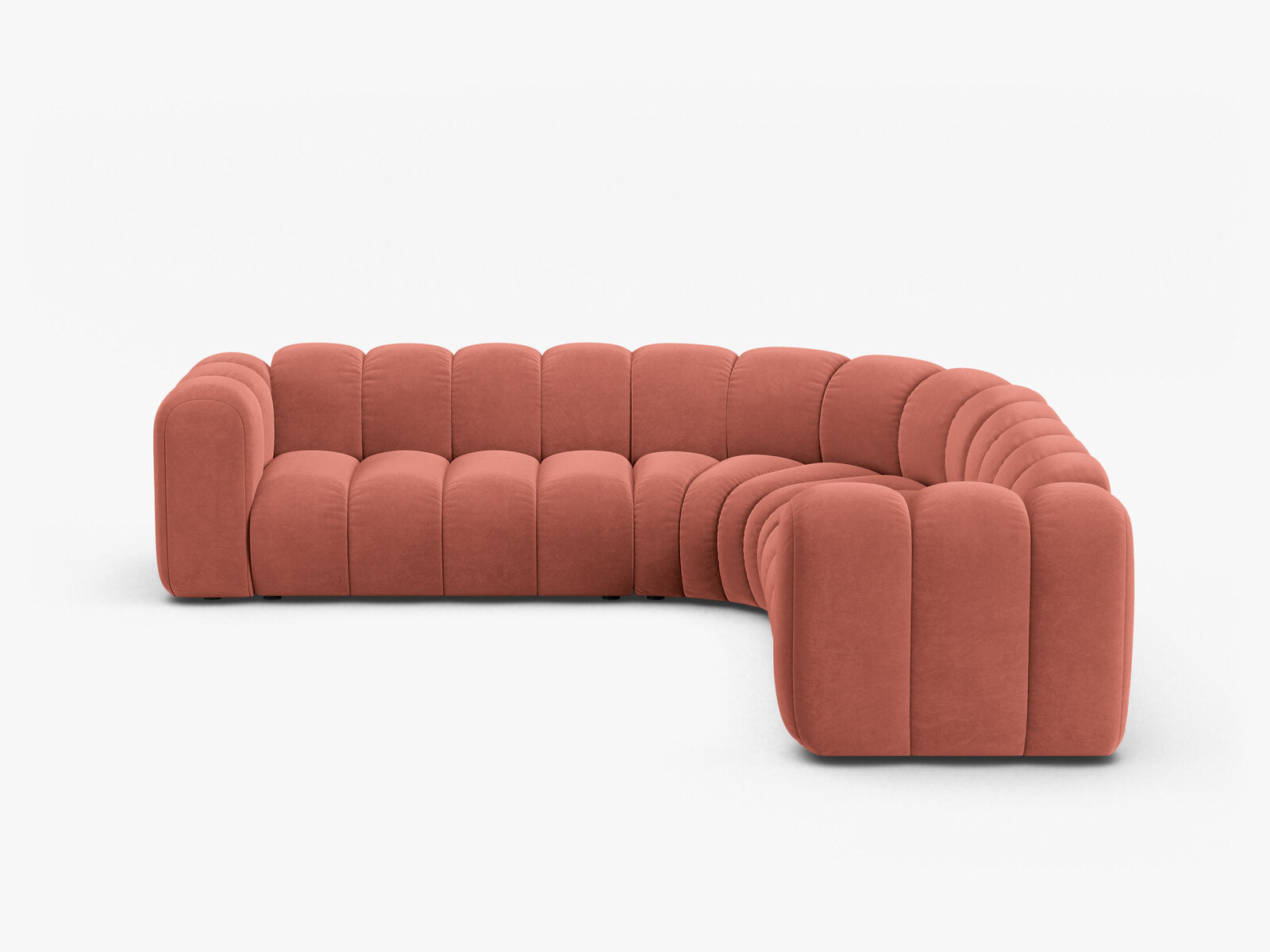 Micadoni symmetrisches Ecksofa Lupine 5-Sitzer mittelgroß Samt Salvador Koralle