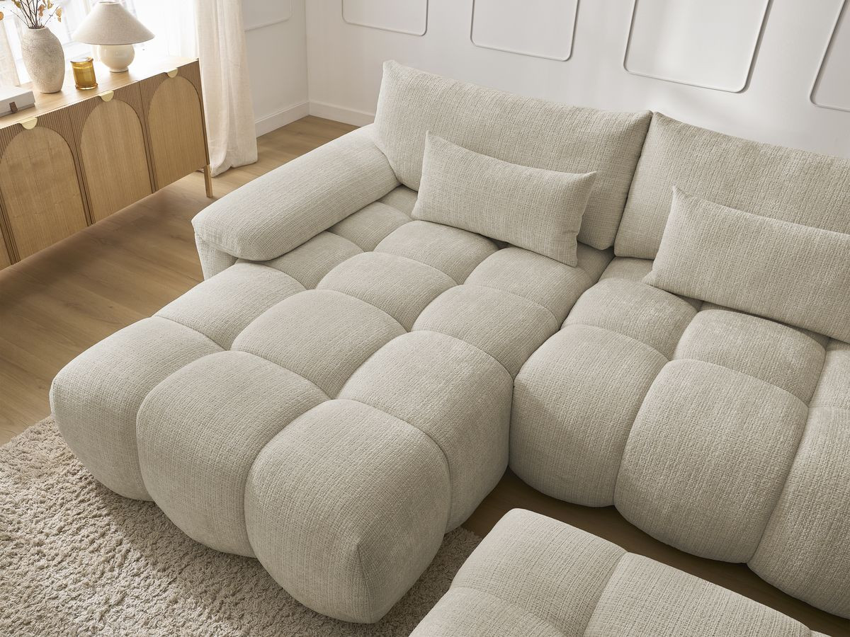 Bobochic Ivane Ecksofa mit Pouf Strukturstoff Beige Ecke links