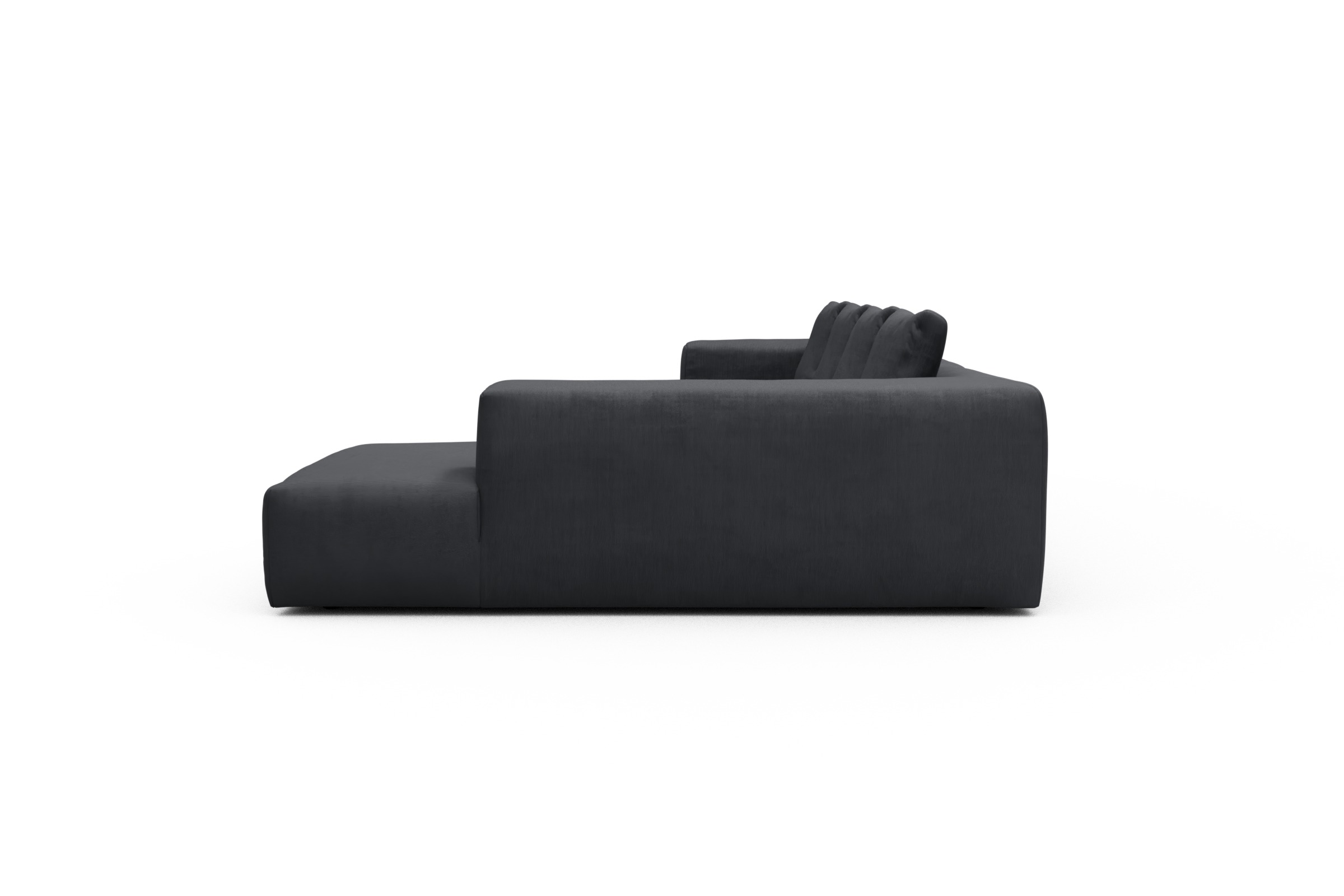 Wohnlandschaft Fred Relax-Ecke rechts mit 2-Sitzer und Chaiselongue links Cordufine-Slate-Grey