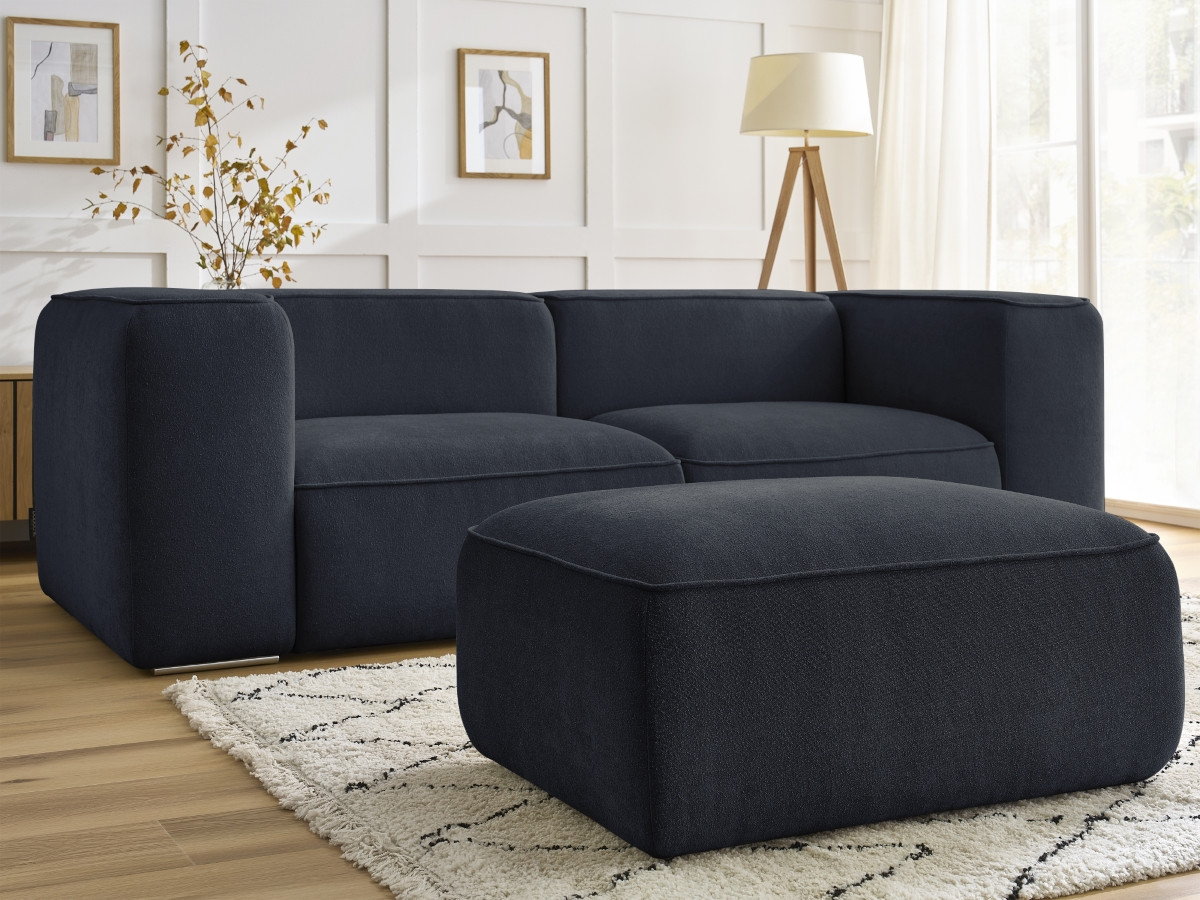 Bobochic Zephyr Sofa 3-Sitzer mit Pouf Strukturstoff Dunkelblau
