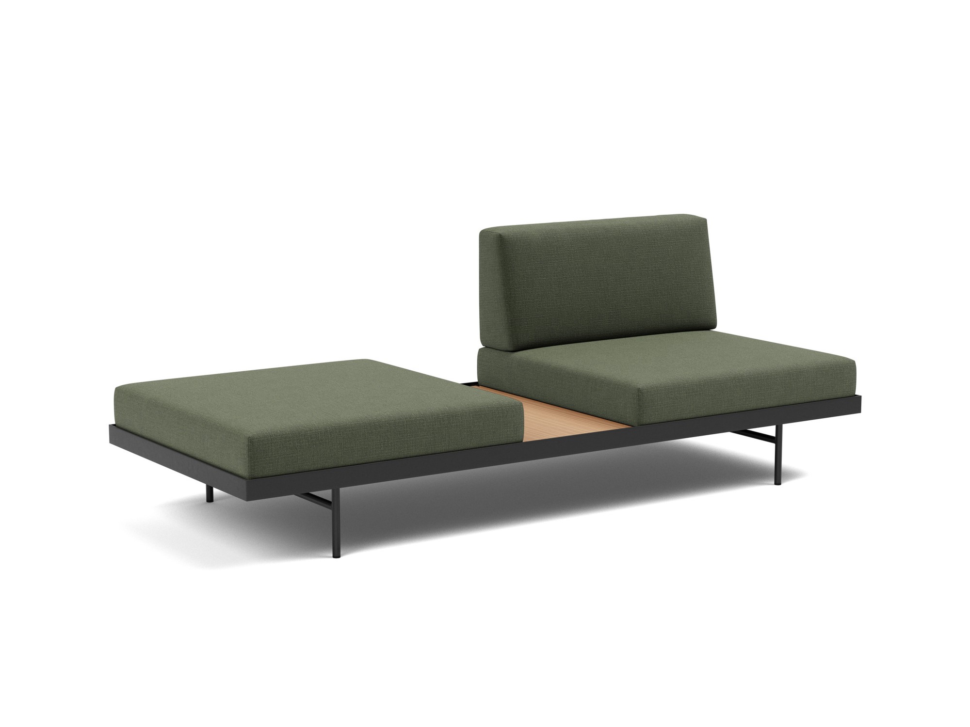 Tagesbett Puri Chenille Esina 413-Olive-Green Beine mit Eichentisch