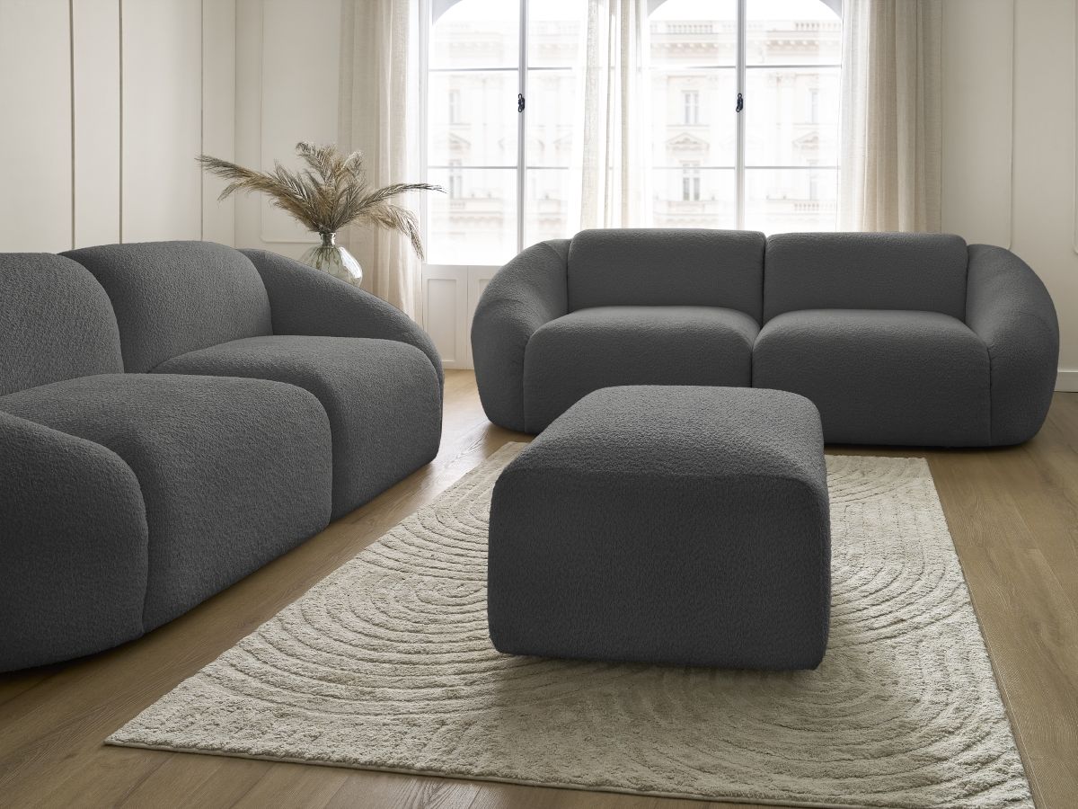 Bobochic Tina Sofa 6-Sitzer mit Pouf Bouclé-Stoff Dunkelgrau