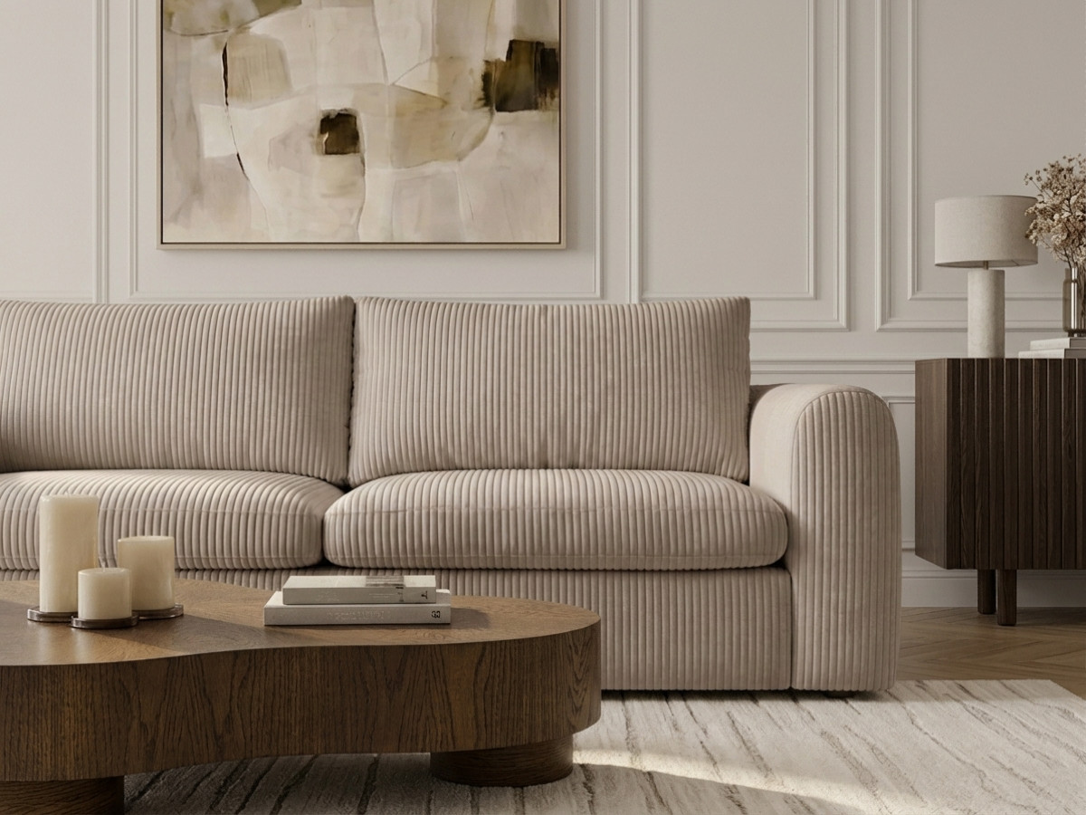 Bobochic Archi Schlafsofa 3-Sitzer Cordsamt Beige, Liegefläche 140 × 190 cm