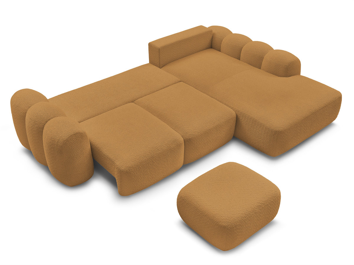 Bobochic Montaigne Ecksofa mit Schlaffunktion und Bettkasten und Pouf 288 × 196 cm Bouclé-Stoff Gelb Ecke rechts