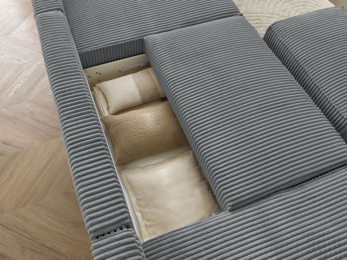 Bobochic Chelsea Wohnlandschaft mit Pouf Breitcord weich Dunkelgrau