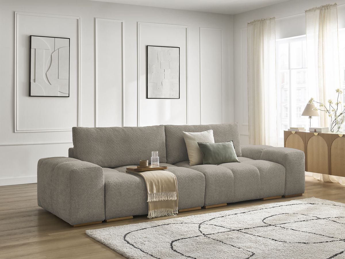 Bobochic Anakin Sofa 3-Sitzer, 2 Kissen Bouclé-Stoff Taupe