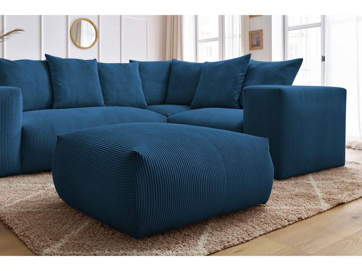 Bobochic Voltaire Ecksofa mit Pouf 268 × 214 cm Cordsamt Dunkelblau Ecke rechts