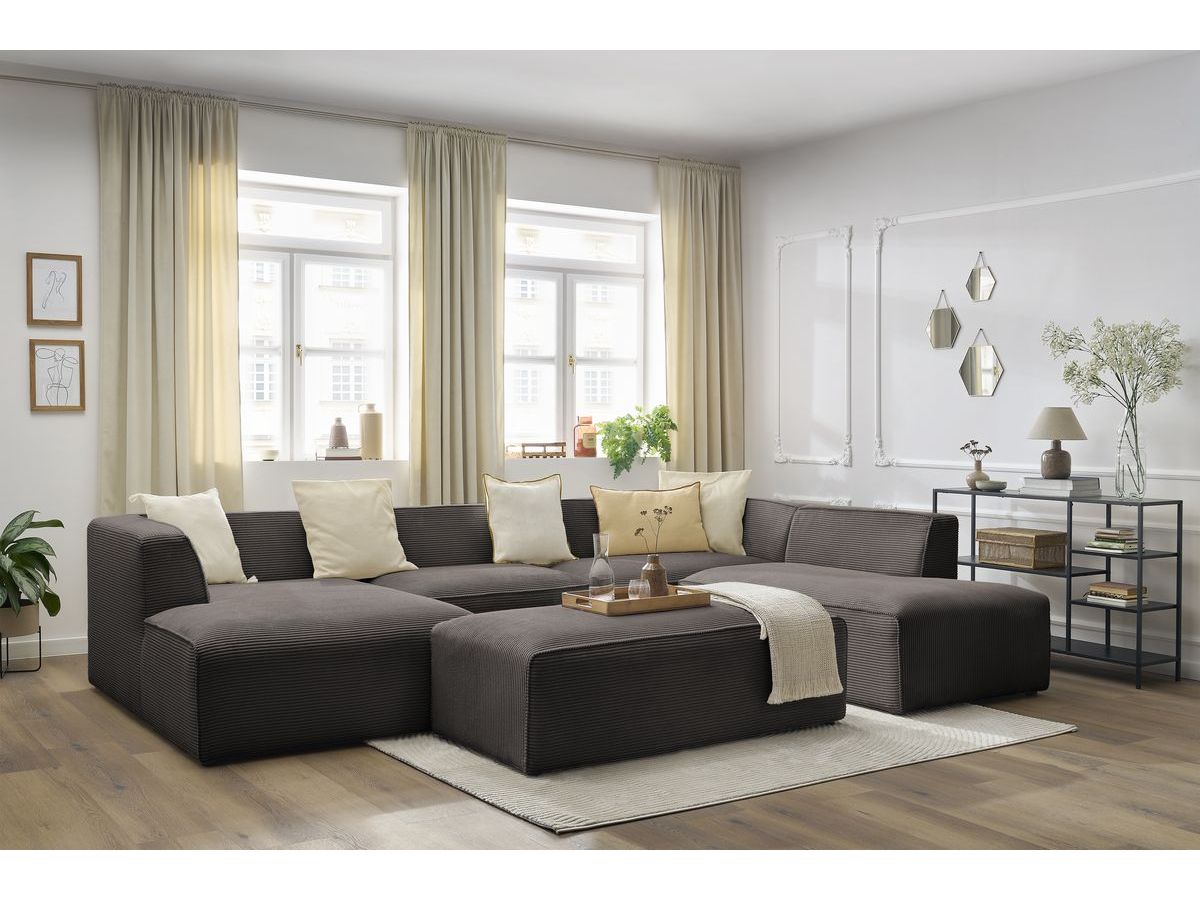 Bobochic Megeve Wohnlandschaft mit Pouf Cordsamt Braun Ecke links