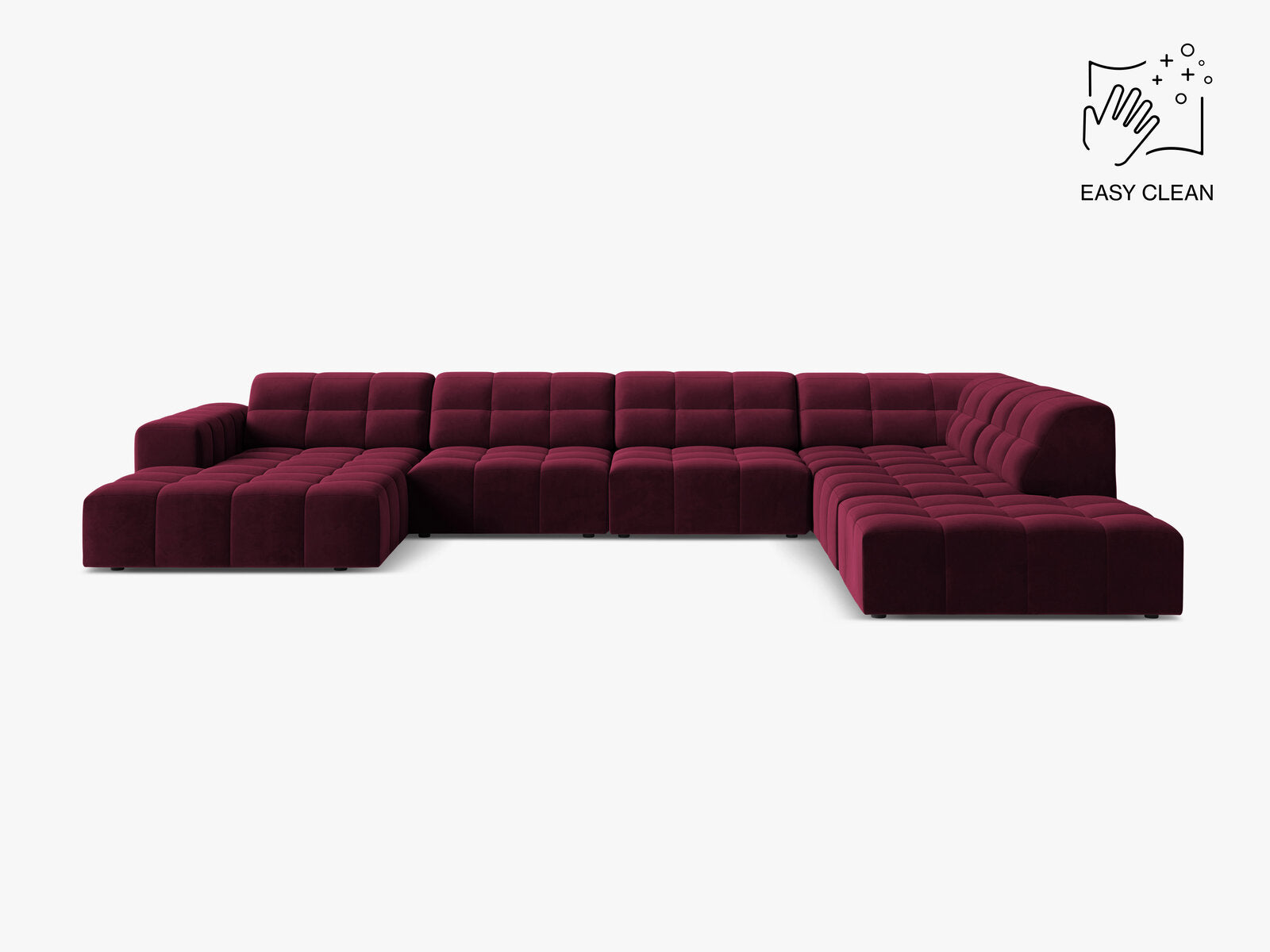 Micadoni Panorama Ecksofa Jennifer 7-Sitzer Samt Venus Burgunder Rechts