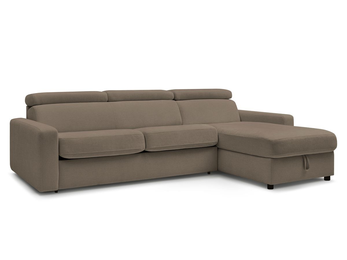 Bobochic Monaco Ecksofa mit Schlaffunktion und Bettkasten Stoff Braun, Liegefläche 160 × 190 cm