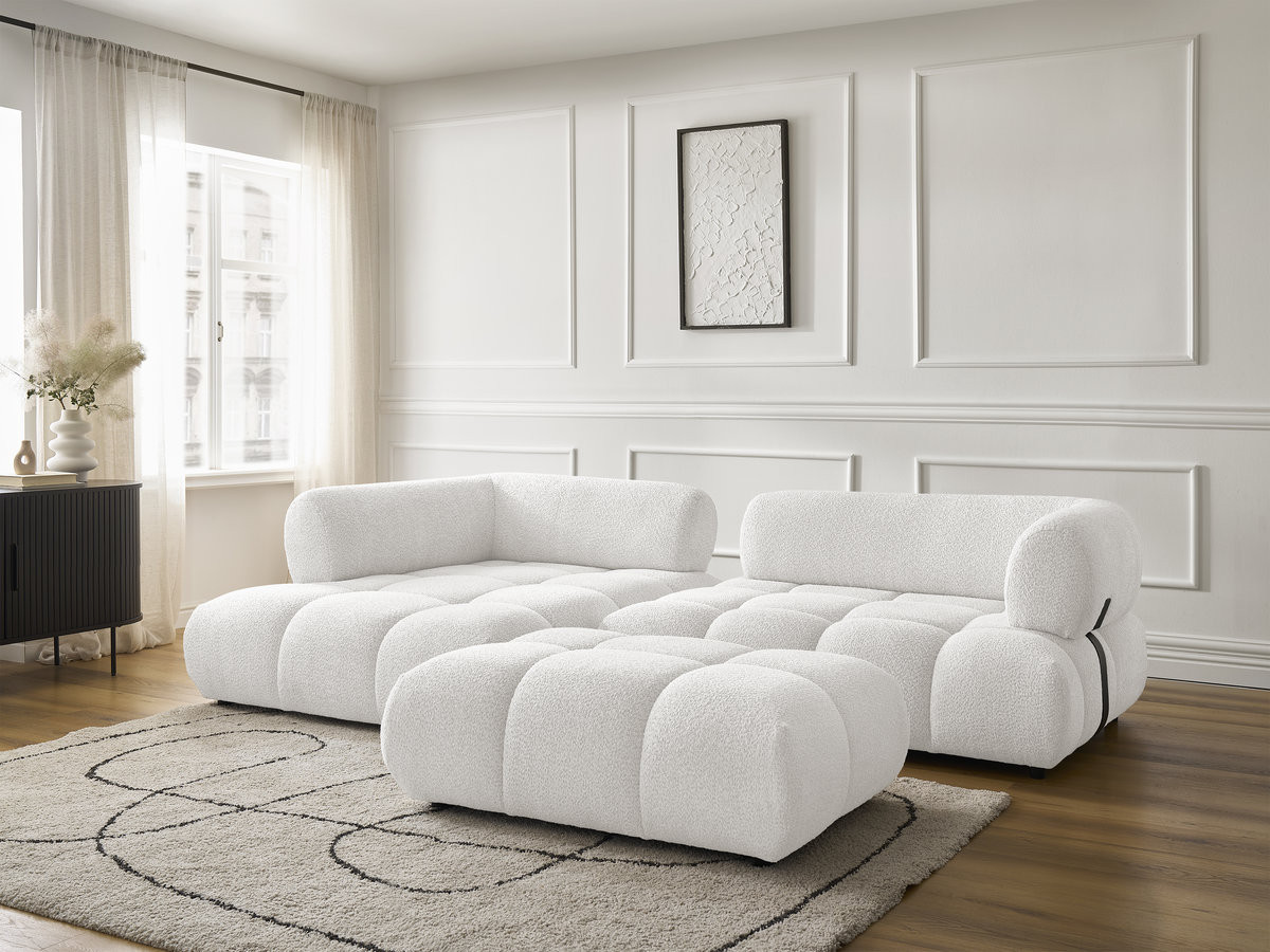 Bobochic Alya Ecksofa mit Pouf Bouclé-Stoff Weiß Ecke links