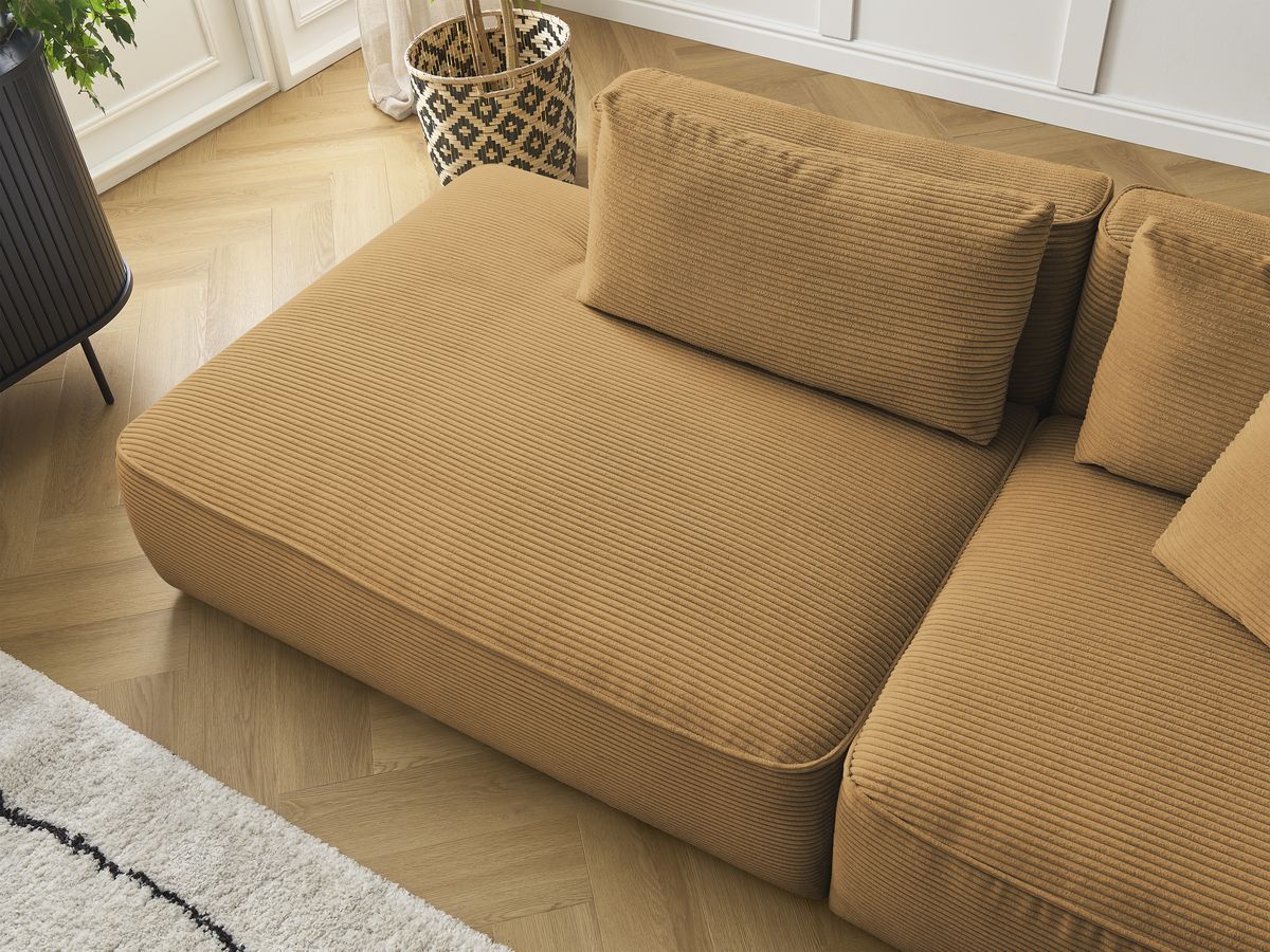 Bobochic Leopold Sofa 4-Sitzer mit Pouf Cordsamt Gelb Armlehne rechts