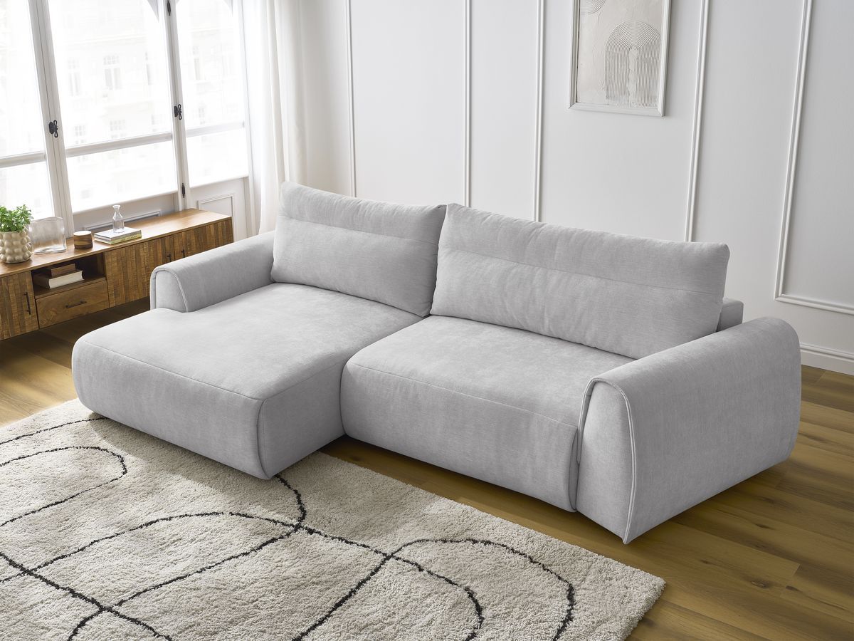 Bobochic Aden Ecksofa 293 × 152 cm Stoff Hellgrau Ecke links