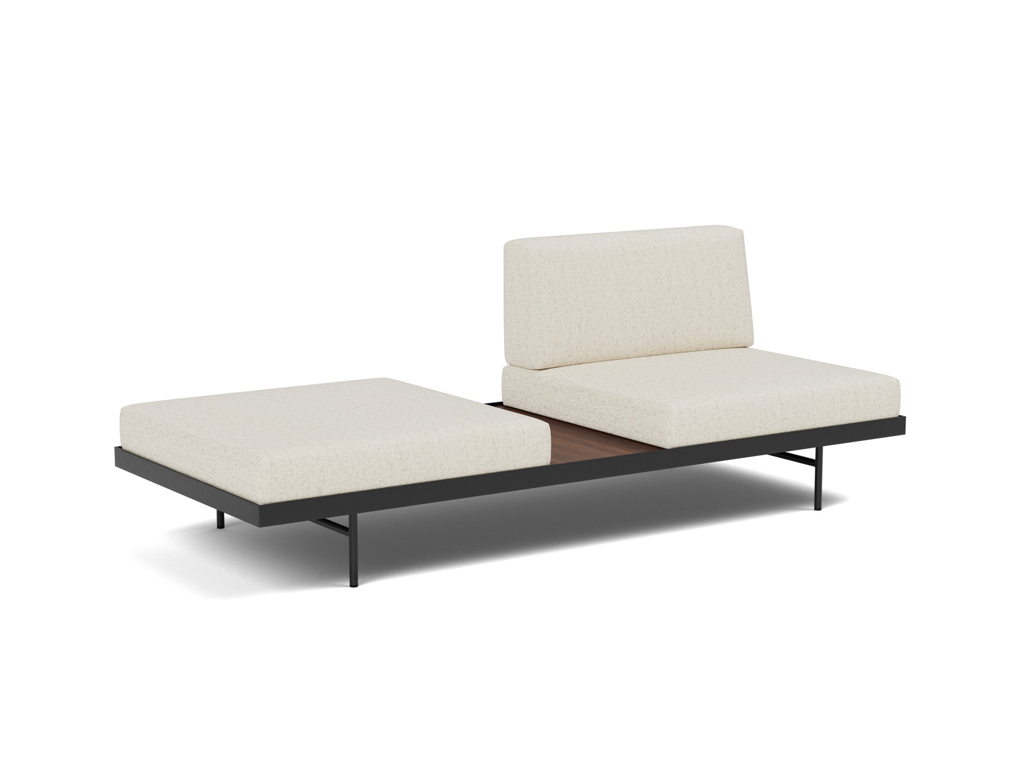 Tagesbett Puri Boucle Skandi 531-Off-White Beine mit Nussbaumtisch