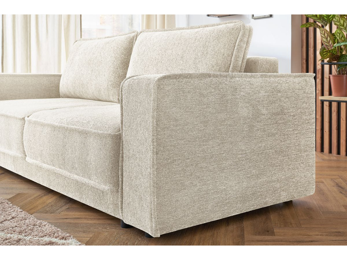 Bobochic Emile Schlafsofa 3-Sitzer mit Bettkasten Melange-Stoff Weiß