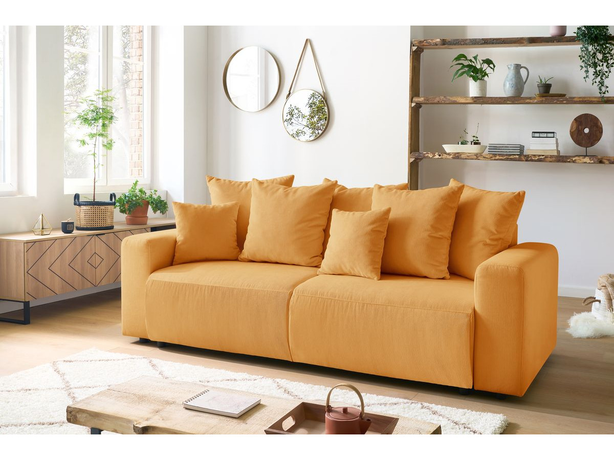 Bobochic Envy Schlafsofa 3-Sitzer mit Bettkasten Cordsamt Gelb
