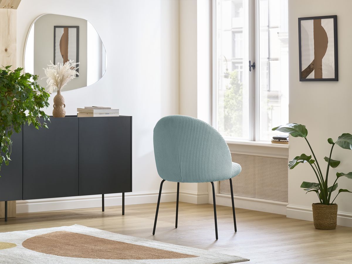 Bobochic Lalie Esszimmerstuhl mit Metallbeinen, schwarz Cordsamt Hellblau