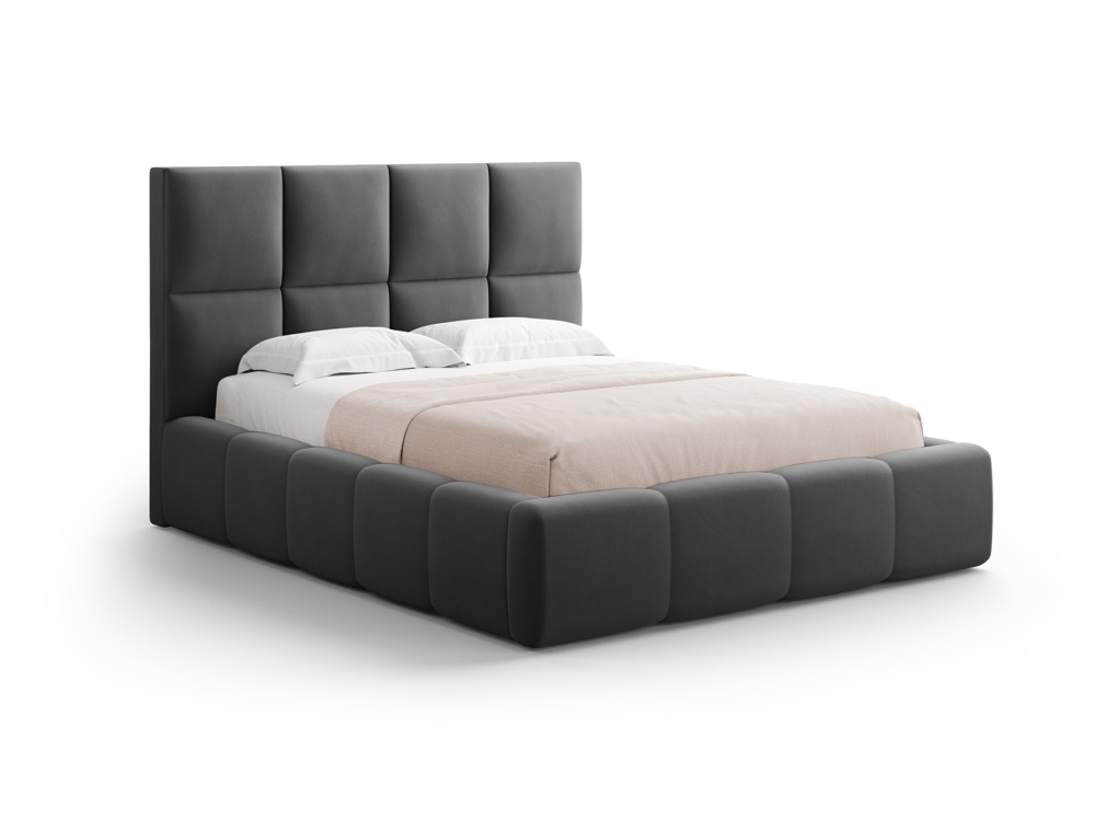 Cosmopolitan Design Stauraumbett mit Kopfteil Livigno 140x200 Samt Bluvel Grau