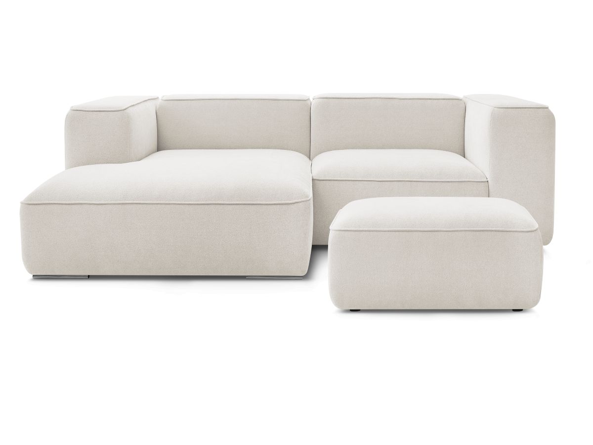 Bobochic Zephyr Ecksofa mit Pouf 260 × 165 cm Strukturstoff Weiß Ecke links