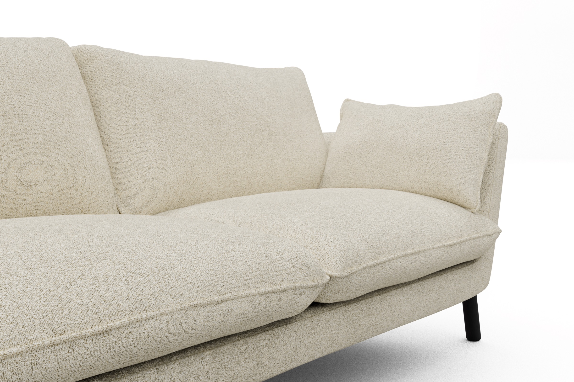 Sofa Emil 3-Sitzer Beinfarbe Eiche Schwarz Boucle-Off-White