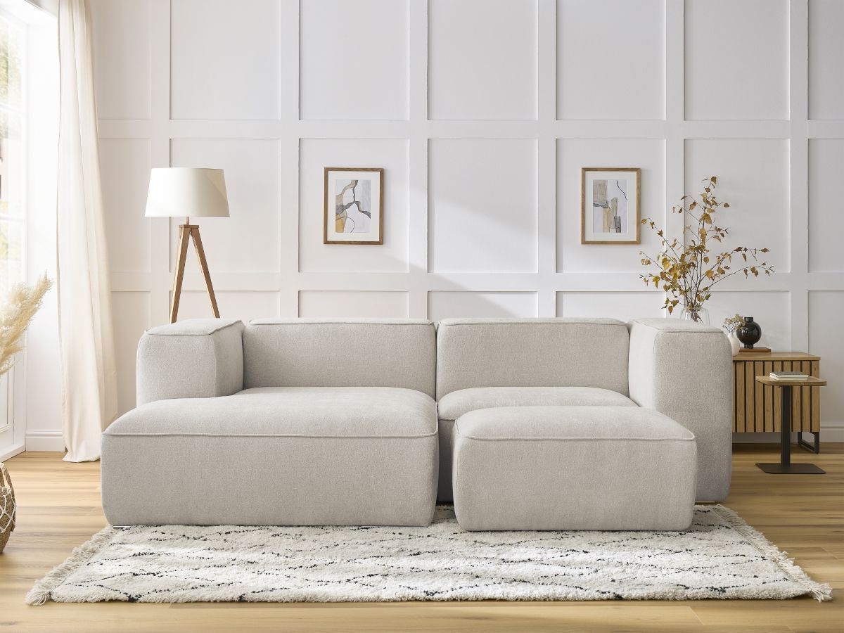 Bobochic Zephyr Ecksofa mit Pouf 260 × 165 cm Strukturstoff Beige Ecke links