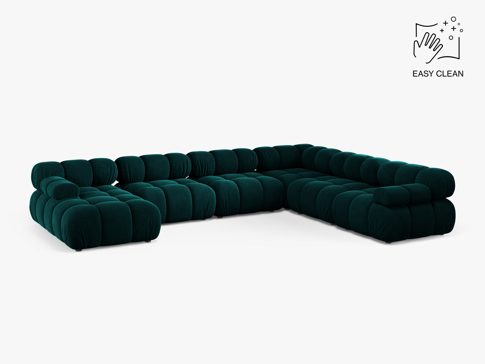 Micadoni Modulares Panorama Ecksofa Bellis 8-Sitzer Rechts Samt Venus Dunkel Petrol